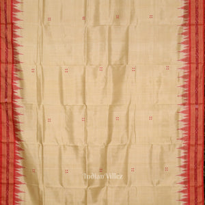 Beige Cream Red Buti Odisha Ikat Khandua Silk Saree