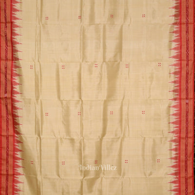Beige Cream Red Buti Odisha Ikat Khandua Silk Saree