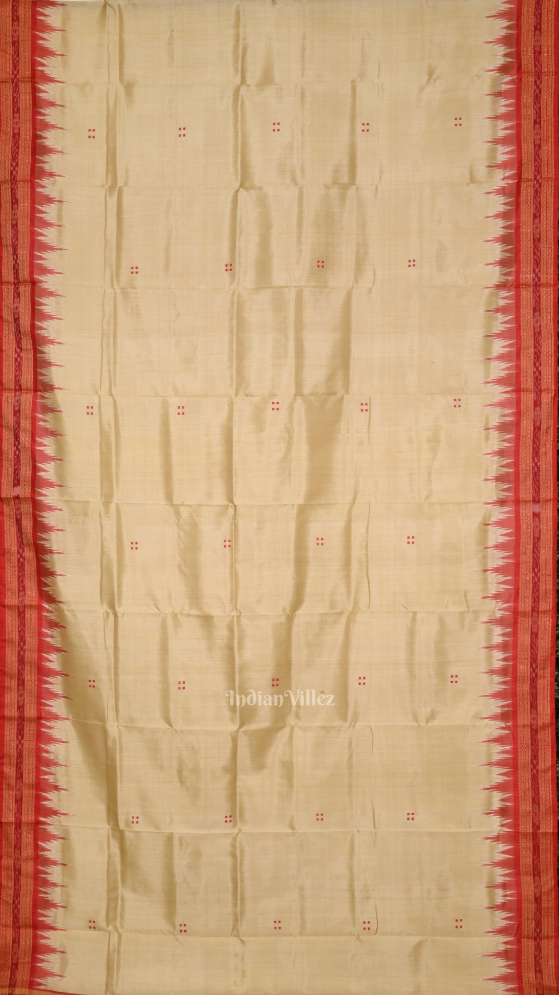 Beige Cream Red Buti Odisha Ikat Khandua Silk Saree