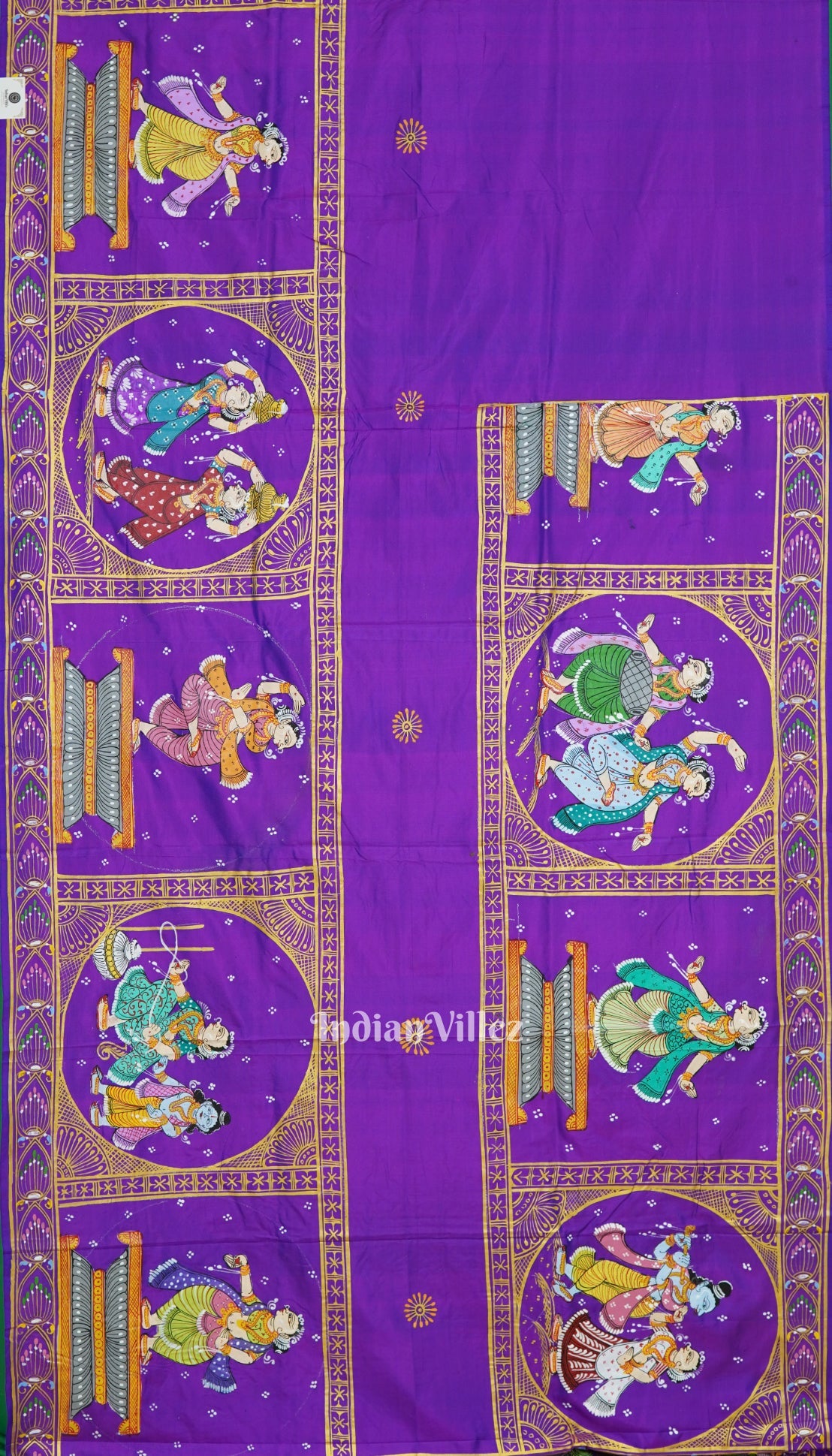 Purple Dual Tone Radha Krishna Boita Theme Hand-Painted Pattachitra Saree