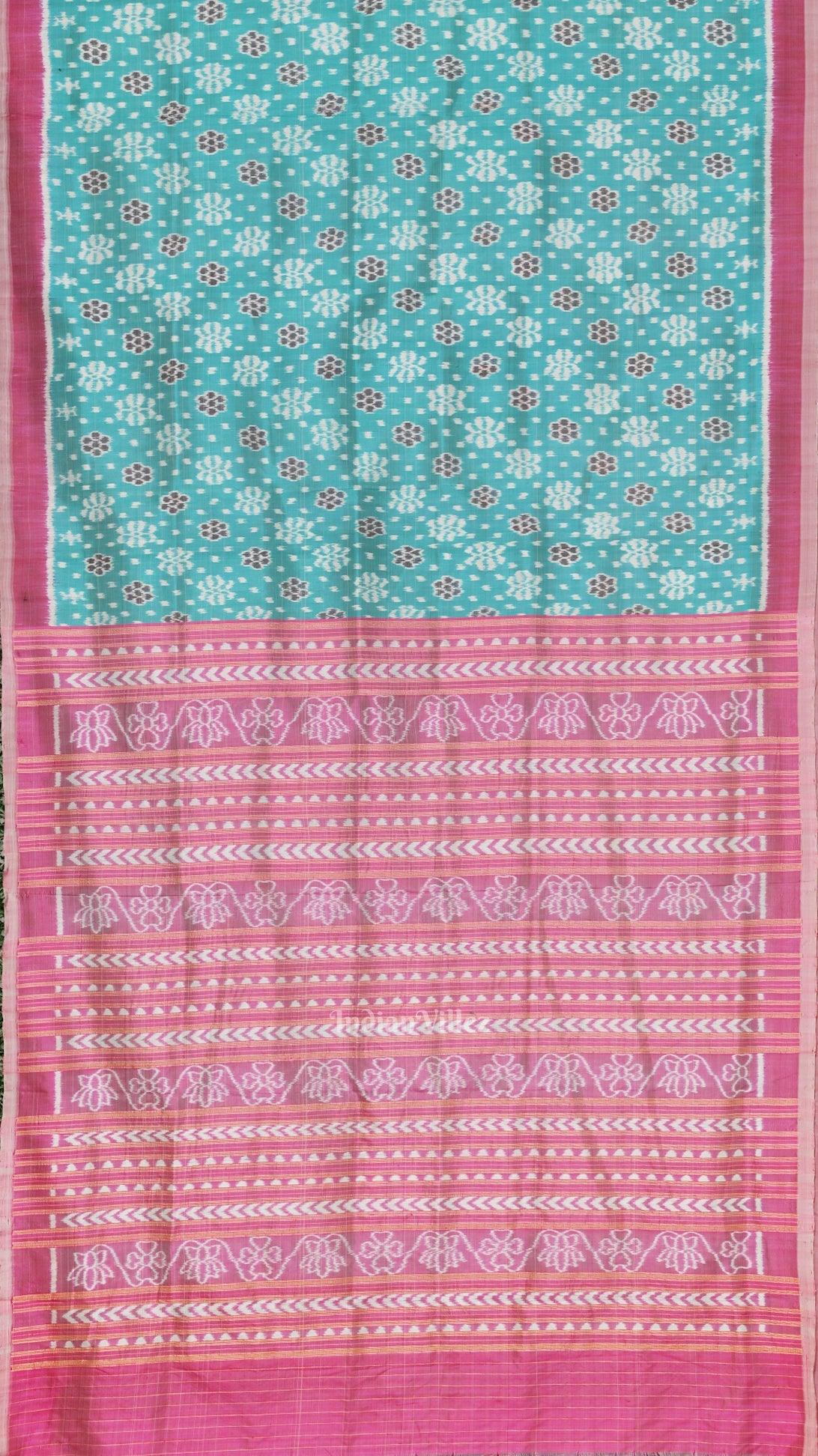 Cyan Blue Pink Odisha Ikat Contemporary Designer Saree