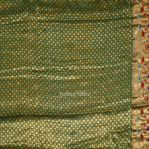 Yellow Green Bandhini  Banarasi Kota Silk Saree with Paithani Border