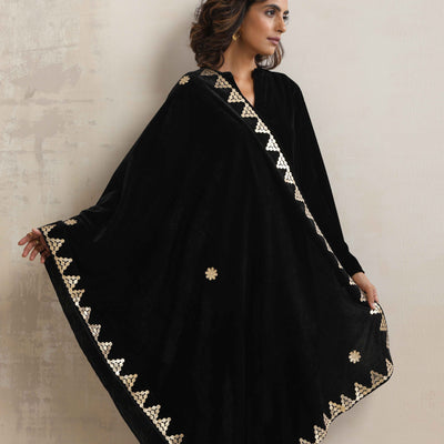 trueBrowns Black Velvet Gota Patti Stole