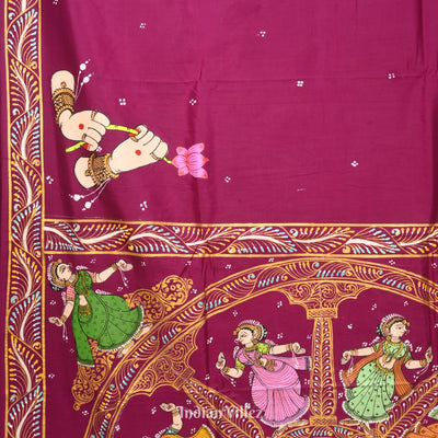 Maroon Chandua Theme Hand-Painted Pattachitra Saree