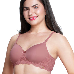 Lace Elegance Padded Non-Wired Bra  - Dusty Rose