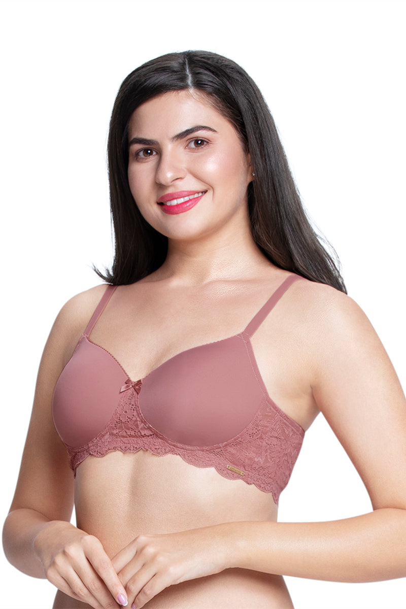 Lace Elegance Padded Non-Wired Bra  - Dusty Rose