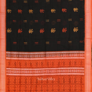Black  Orange Odisha Handloom Doll Theme Bomkai Cotton Saree