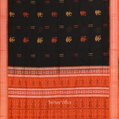 Black  Orange Odisha Handloom Doll Theme Bomkai Cotton Saree