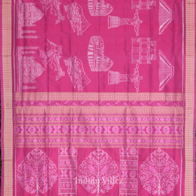 Rani Pink Natural Dyed Sambalpuri Silk Saree ( 7 Wonders of the World)