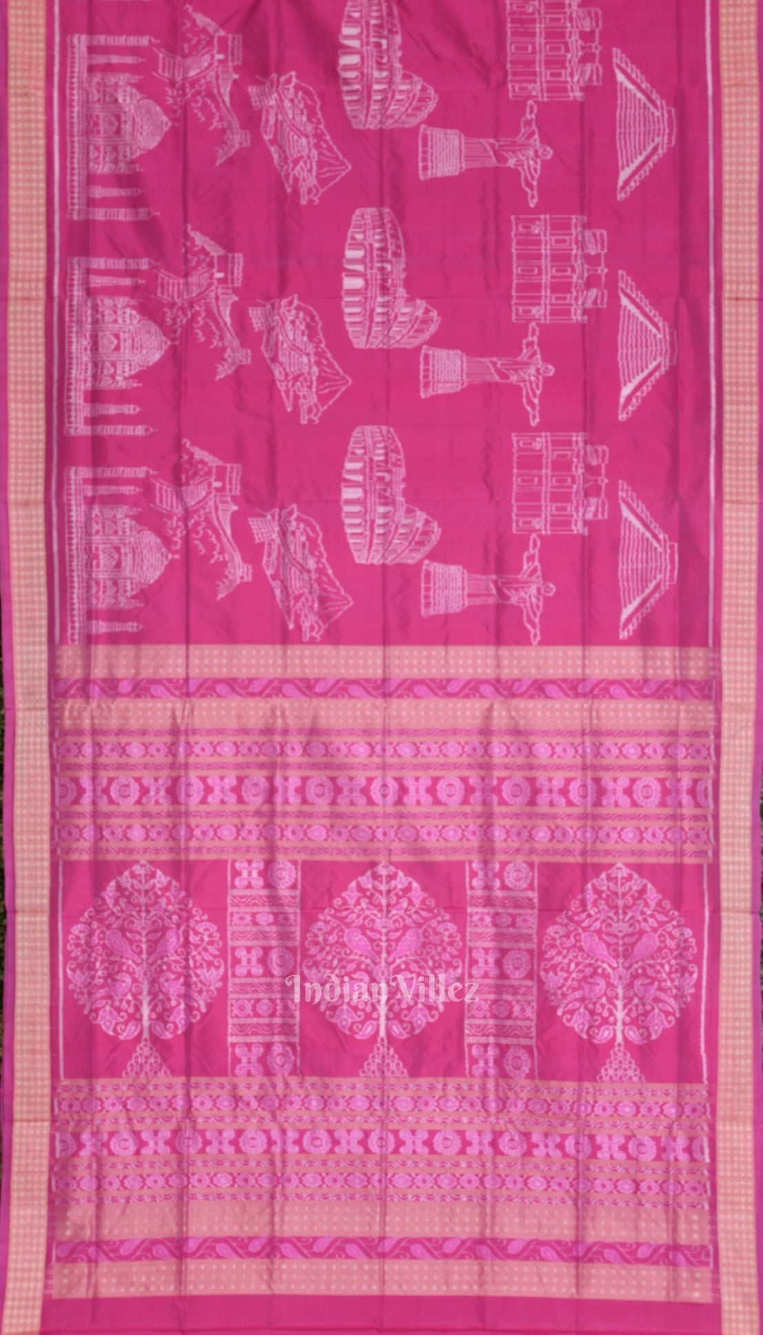 Rani Pink Natural Dyed Sambalpuri Silk Saree ( 7 Wonders of the World)