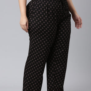 Women Printed Black Woven Viscose Lounge Pants