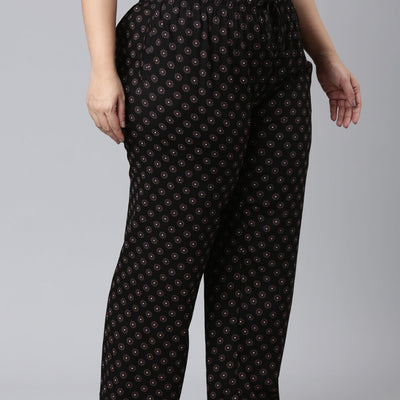 Women Printed Black Woven Viscose Lounge Pants