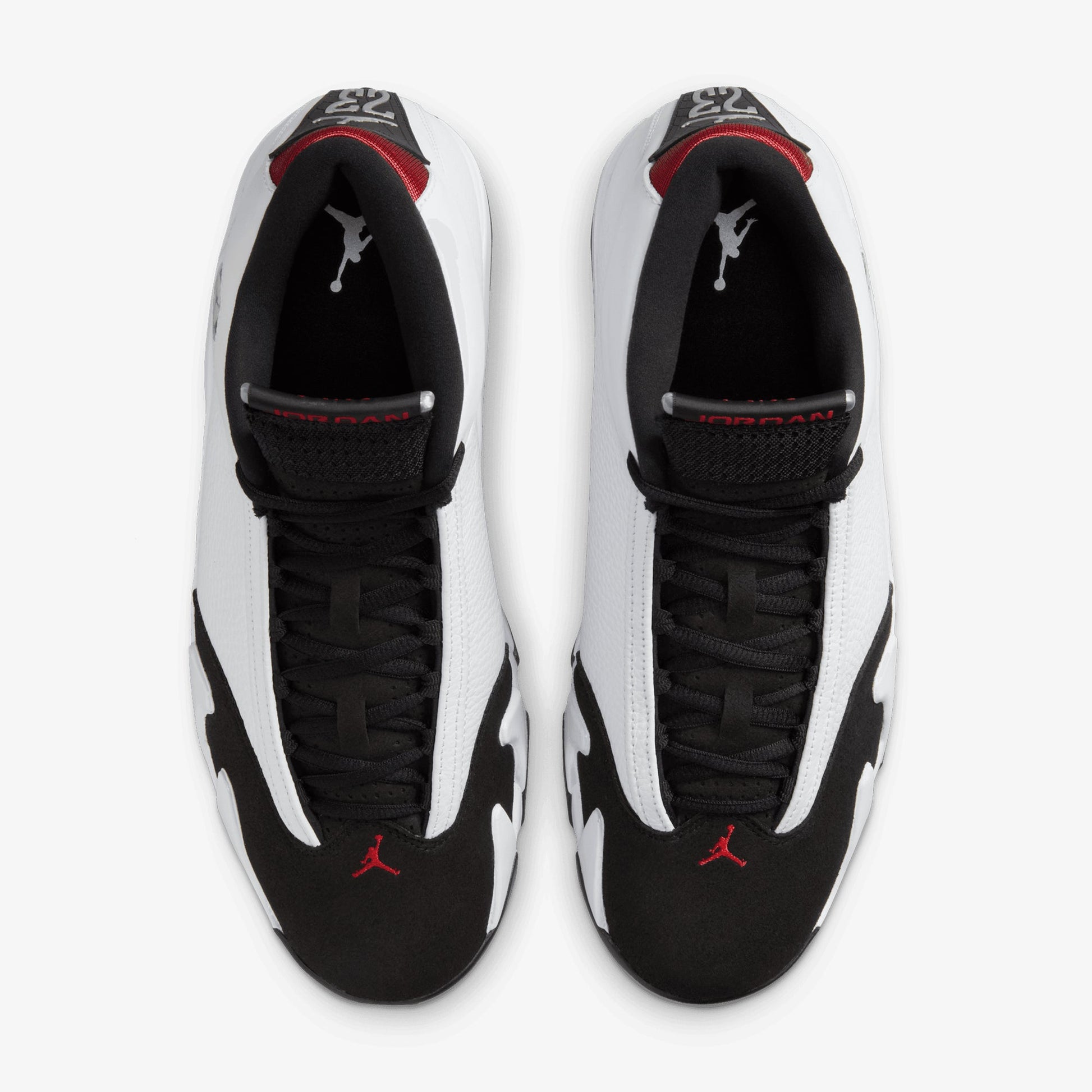 JORDAN | AIR JORDAN 14 RETRO "BLACK TOE" { WHITE/VARSITY RED-BLACK-METALLIC SILVER