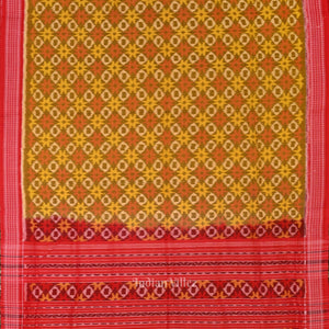 Lemon Yellow Red Ikat Sambalpuri Pure Cotton Saree
