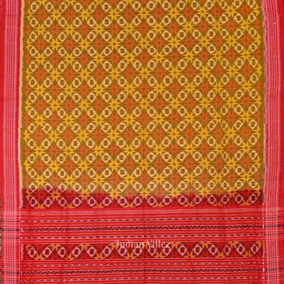 Lemon Yellow Red Ikat Sambalpuri Pure Cotton Saree