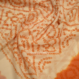 White Orange Khaddi Georgette Banarasi Bandhani Saree