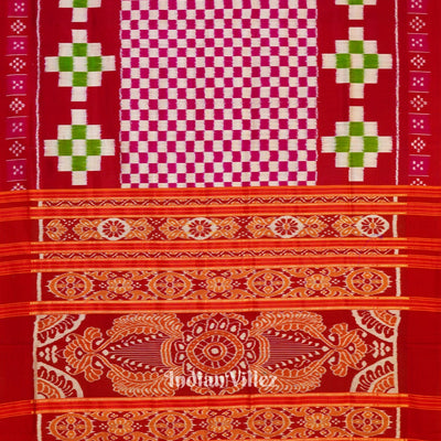 Red Rani Pasapali Theme Odisha Ikat Contemporary Silk Saree