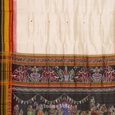 White Kathiphera Dolibarat Theme Odisha Ikat Khandua Silk Saree