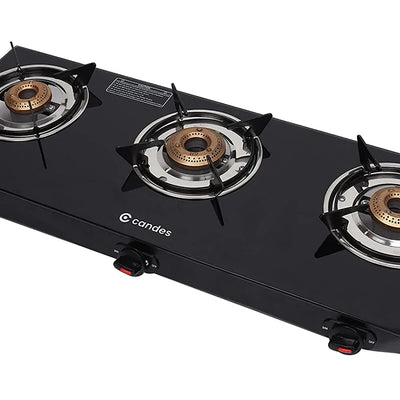 Flame Glass Top Gas Stove 4 Burner, Manual Ignition, Black