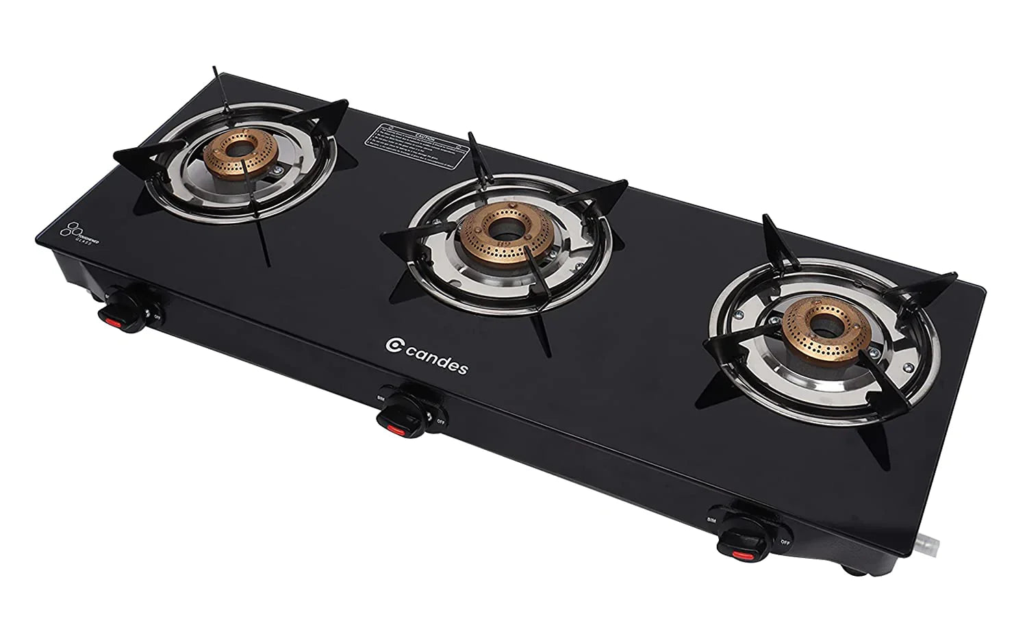 Flame Glass Top Gas Stove 4 Burner, Manual Ignition, Black