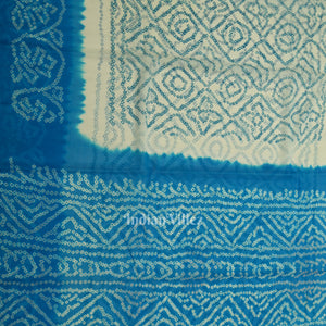 White Blue Pure Khaddi Georgette Bandhani Banarasi Saree