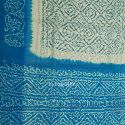 White Blue Pure Khaddi Georgette Bandhani Banarasi Saree