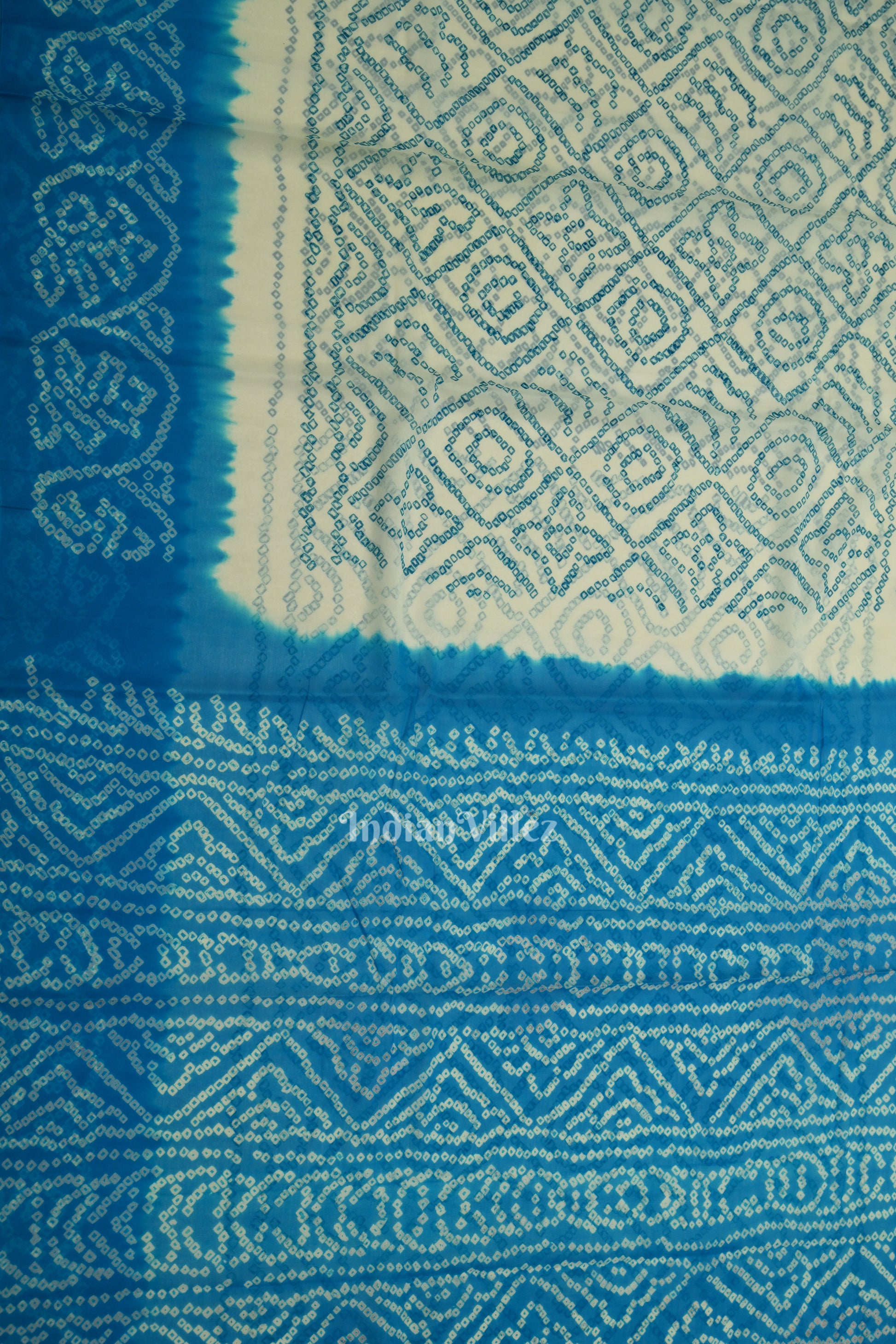 White Blue Pure Khaddi Georgette Bandhani Banarasi Saree