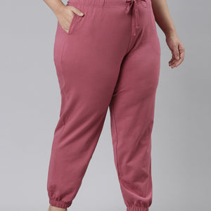 Women Solid Light Wine Mid Rise Cotton Casual Joggers