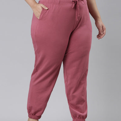 Women Solid Light Wine Mid Rise Cotton Casual Joggers