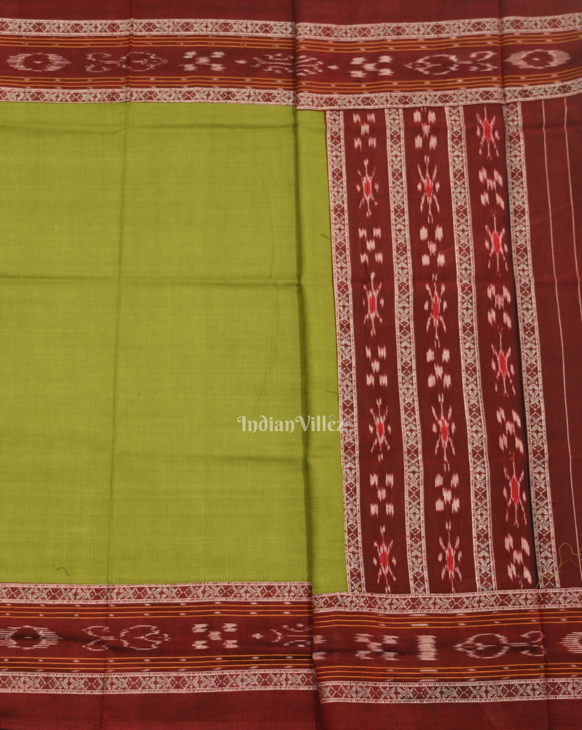 Maroon Parrot Green Flower Buti Odisha Ikat  Sambalpuri Dress Set & Dupatta