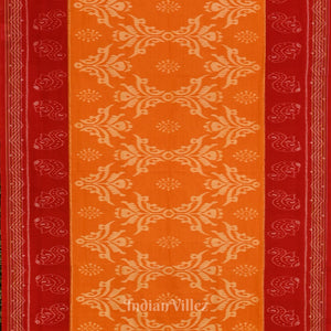 Mustard Yellow with Red Theme Odisha  Sambalpuri Pure Cotton Saree