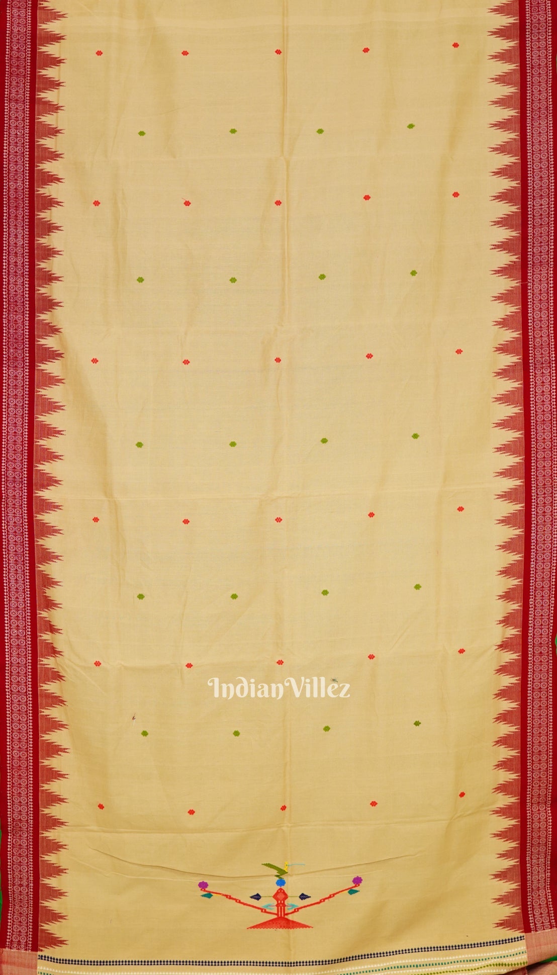 Cream Tribal Theme Natural Dyed Ganjam Bomkai Saree (Revival)