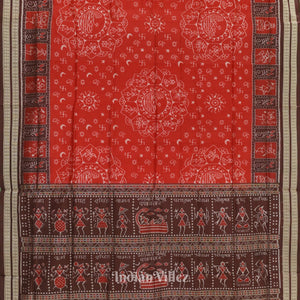 Red Odisha State Award Winning Dasaabatar Theme Sambalpuri Silk Saree