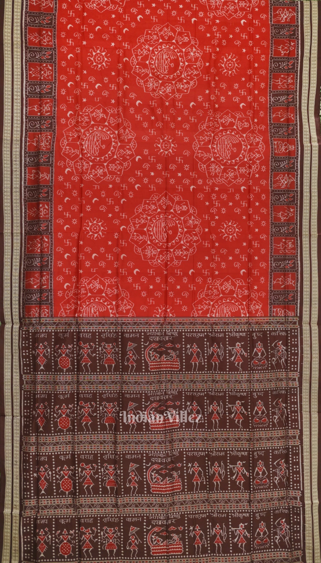 Red Odisha State Award Winning Dasaabatar Theme Sambalpuri Silk Saree