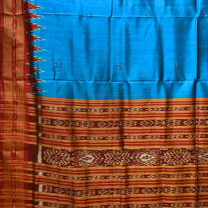 Blue Phoda Kumbha Design Odisha Ikat Khandua Silk Saree