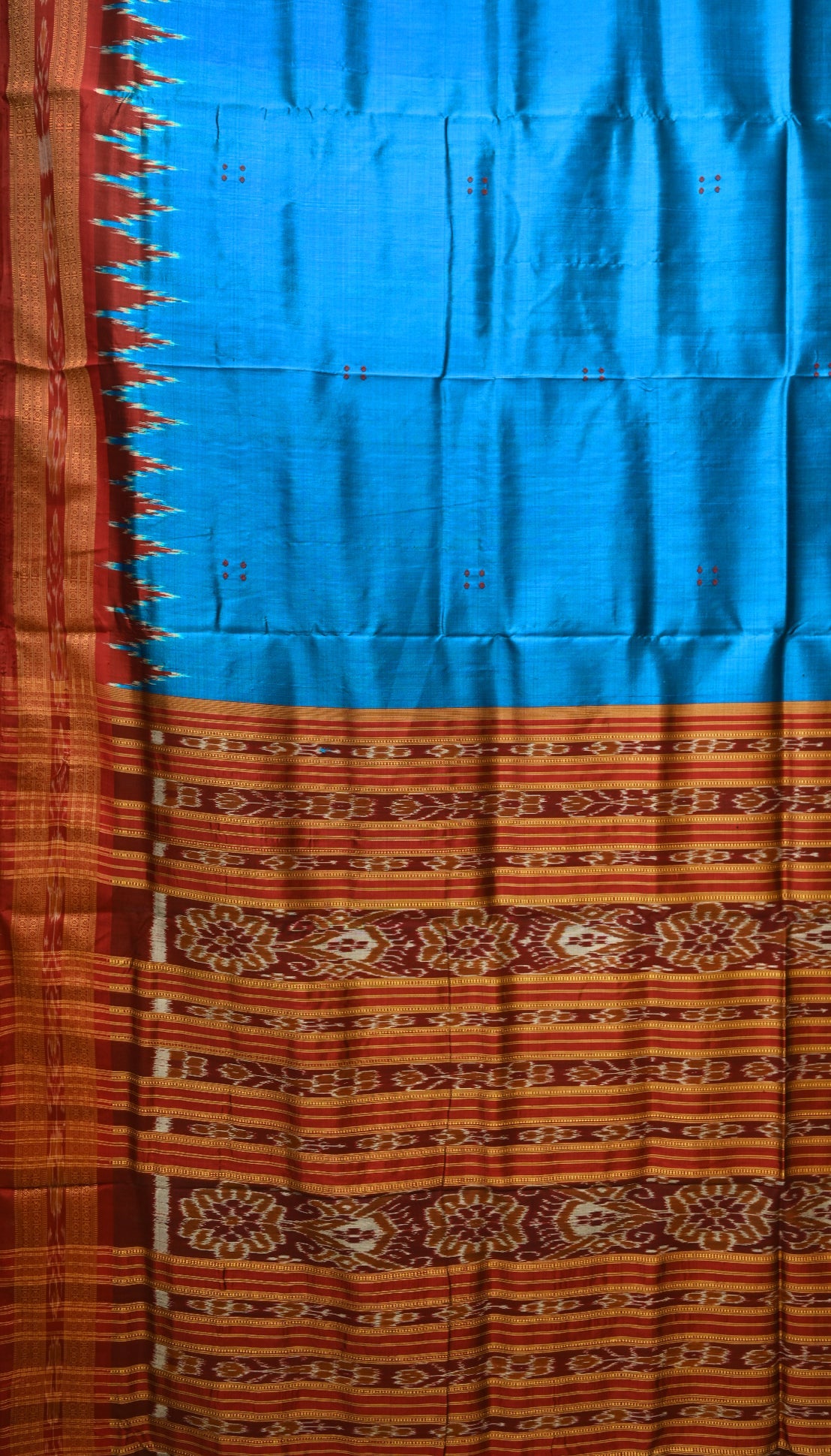 Blue Phoda Kumbha Design Odisha Ikat Khandua Silk Saree