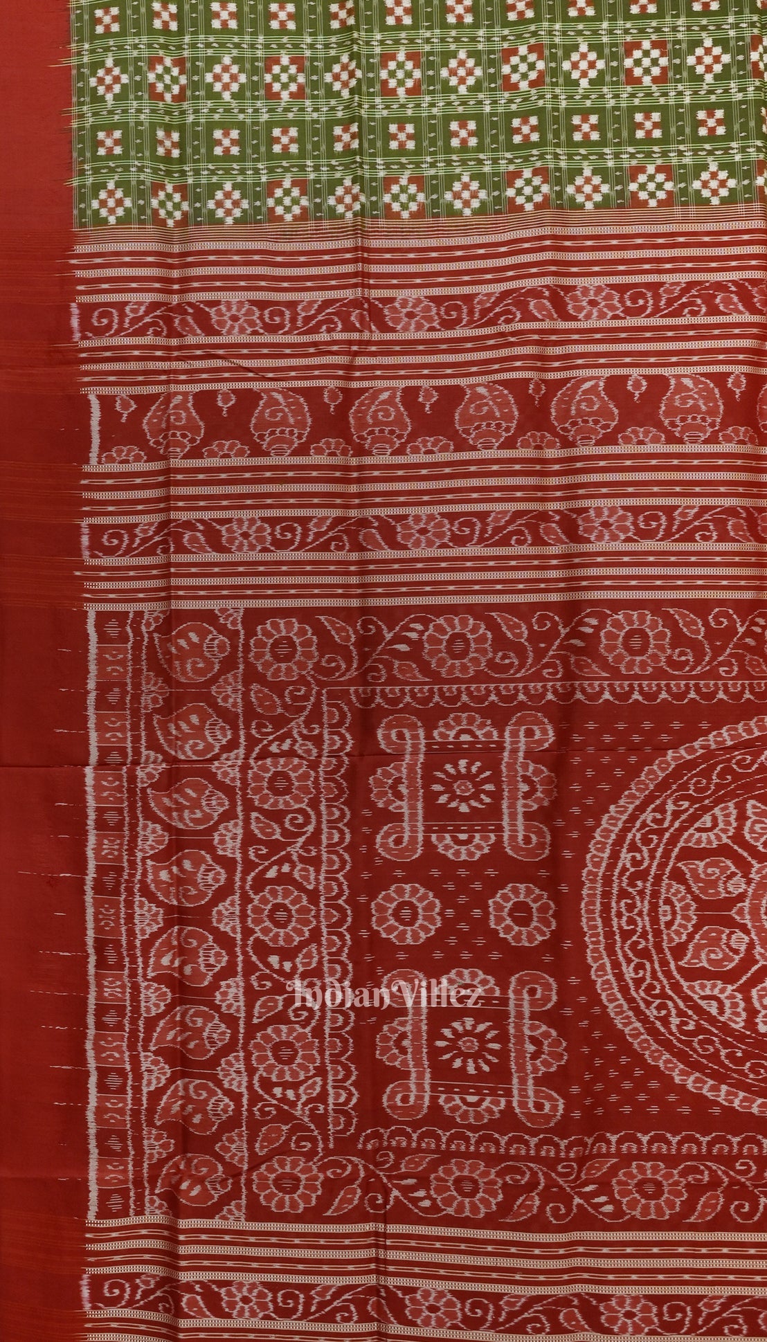 Green Red Pasapali Theme Sambalpuri Silk Saree