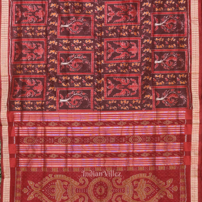 Brown Coffee Tribal Theme Sambalpuri Silk Saree