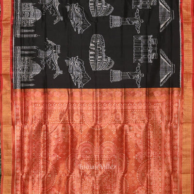 Pure Black Half Tissue Sambalpuri Silk Saree ( 7 Wonders of the World)