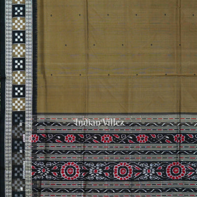 Dark Olive Green Sambalpuri Ikat Bomkai Silk Saree With Pasapali Border