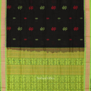 Black Parrot Green Odisha Handloom Doll Theme Bomkai Cotton Saree