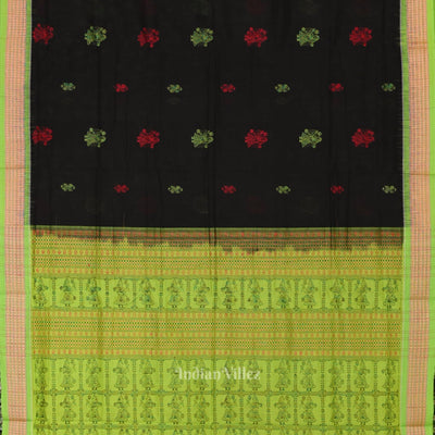 Black Parrot Green Odisha Handloom Doll Theme Bomkai Cotton Saree