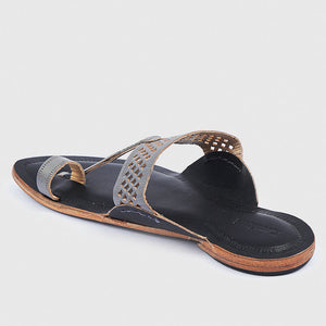Black & Grey Handstitched Leather Kolhapuri Men Slipper