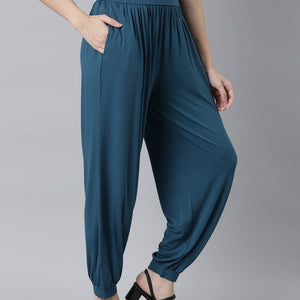 Women Solid Turquoise Blue Harem Pants