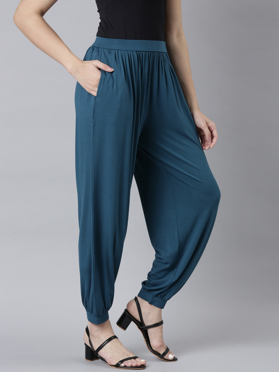 Women Solid Turquoise Blue Harem Pants