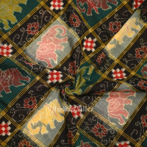 Black Jungle Theme Sambalpuri Ikat Cotton Fabric