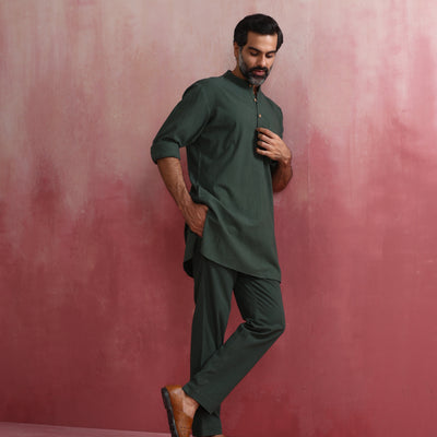 trueBrowns Men's Green Cotton Co-ord set