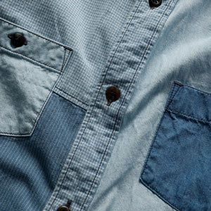 FDMTL | PATCHWORK S/S SHIRT 3YR WASH  { INDIGO