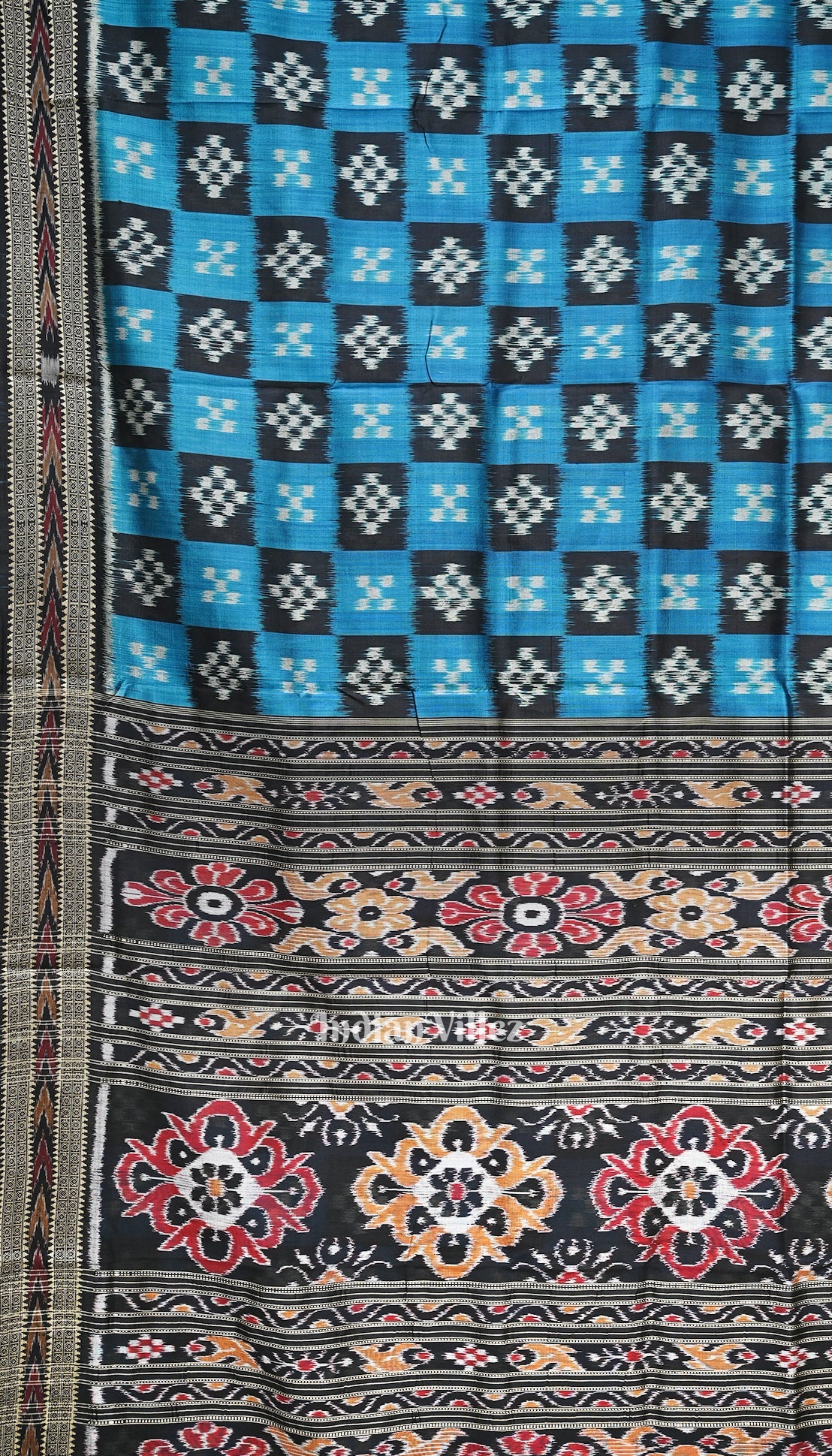 Cupper Suphate Black Pasapali Theme Odisha Ikat Khandua Silk Saree