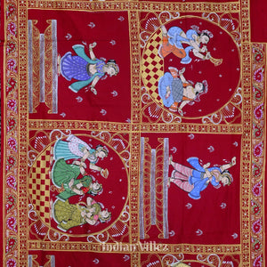 Maroon Doli Barat Marrage Theme Pattachitra Saree